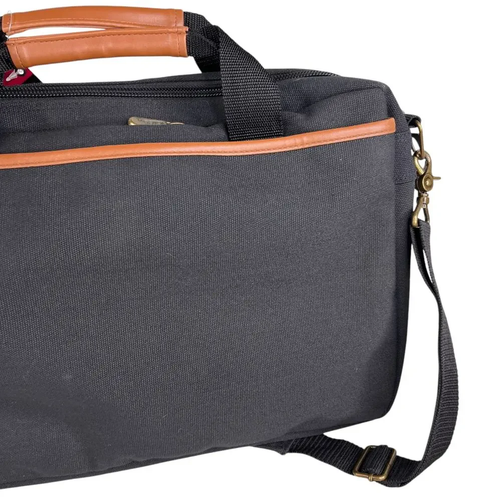 Totes Twin Pocket Briefcase Black Canvas Laptop Expandable New